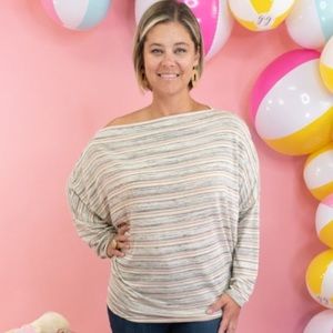Neutral Stripe Easy LS Dolman Top